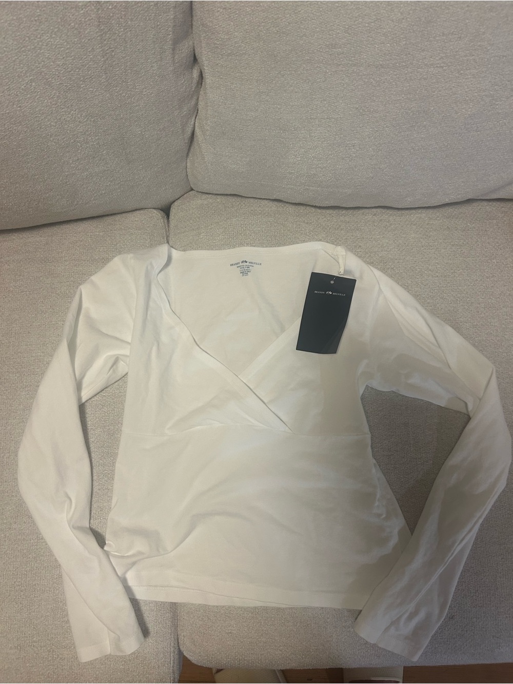 Brandy Melville White cross over front v neck Long Sleeve Top Amara